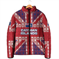 Cayman Islands Christmas Padded Jacket Xmas Pattern and Coat of Arms - Wonder Print Shop