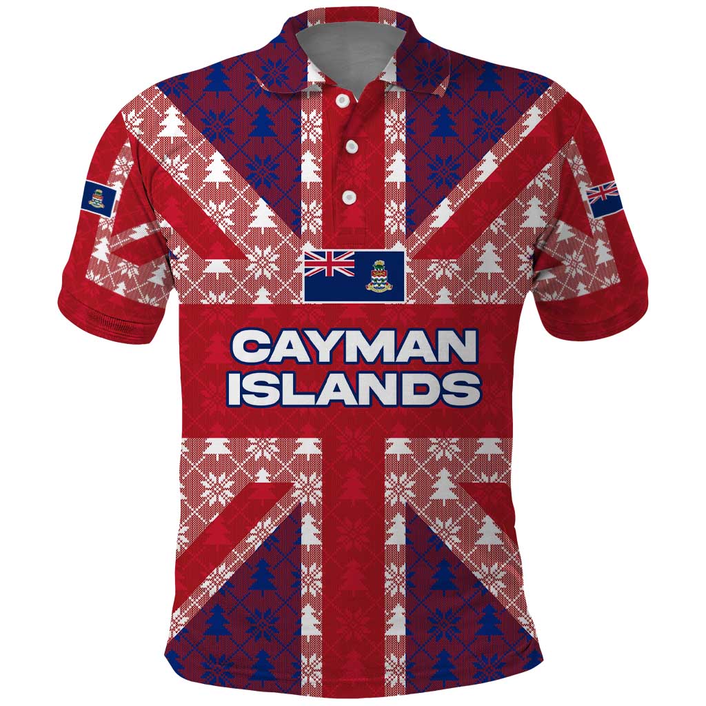 Cayman Islands Christmas Polo Shirt Xmas Pattern and Coat of Arms - Wonder Print Shop