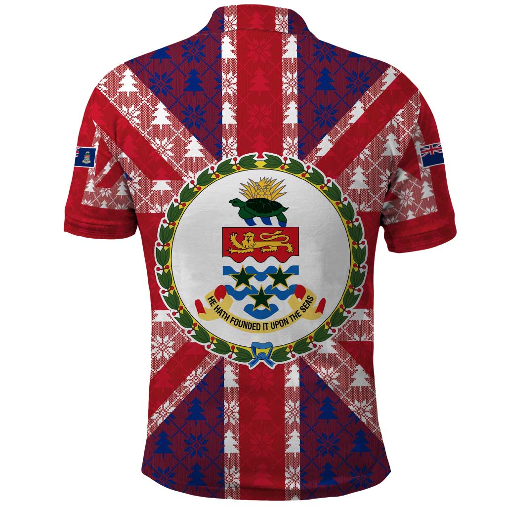 Cayman Islands Christmas Polo Shirt Xmas Pattern and Coat of Arms - Wonder Print Shop