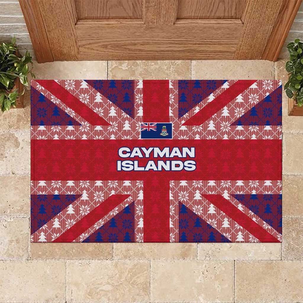 Cayman Islands Christmas Rubber Doormat Xmas Pattern and Coat of Arms - Wonder Print Shop