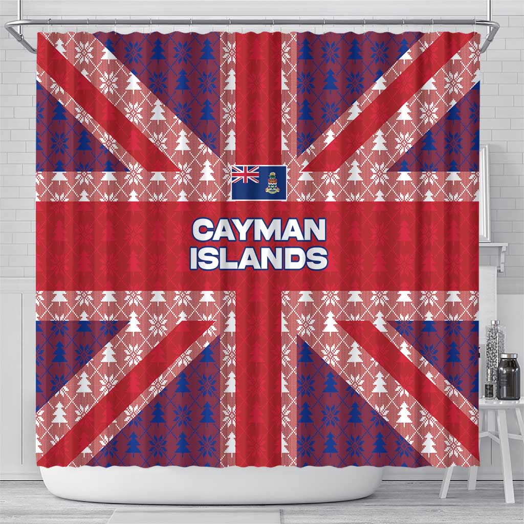 Cayman Islands Christmas Shower Curtain Xmas Pattern and Coat of Arms - Wonder Print Shop