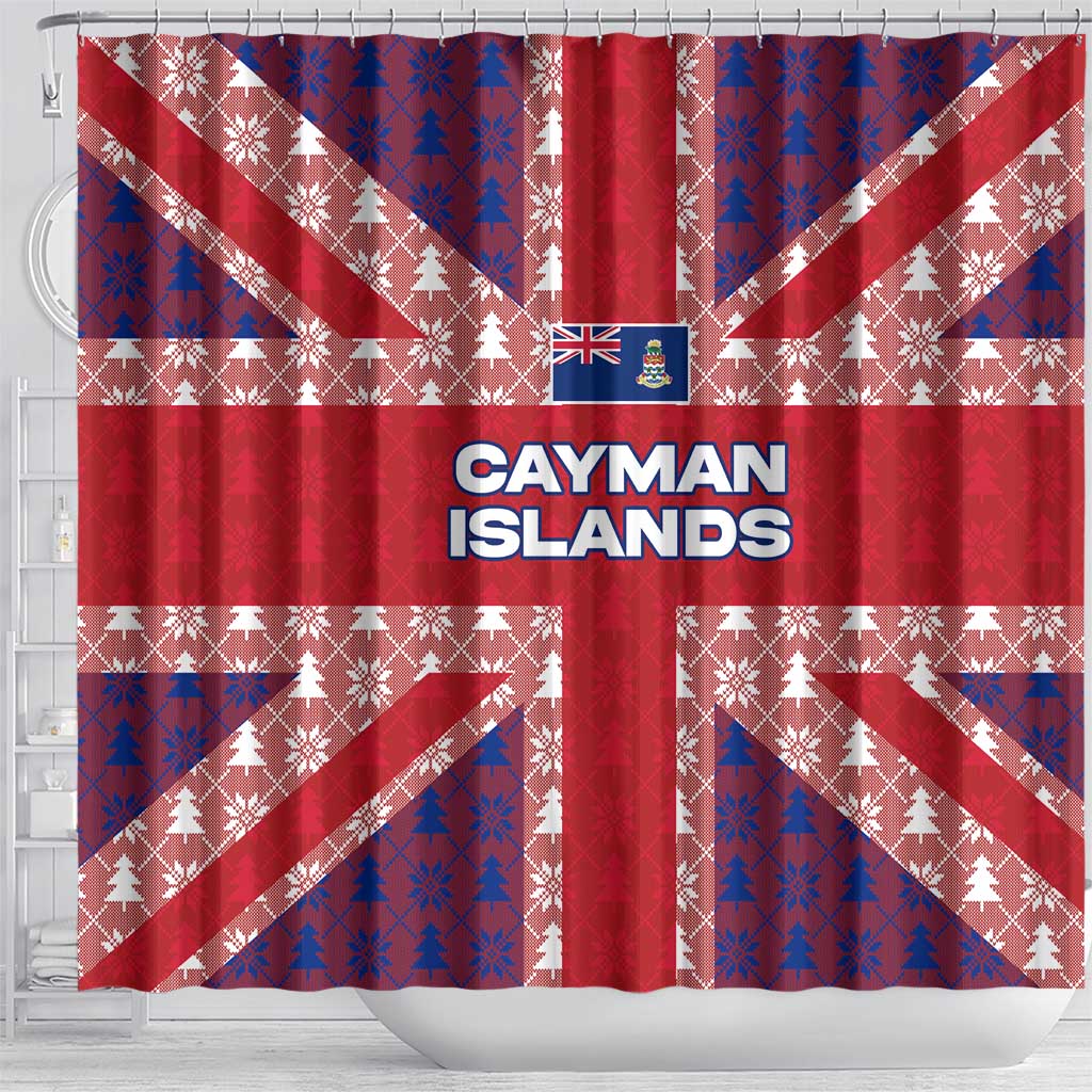 Cayman Islands Christmas Shower Curtain Xmas Pattern and Coat of Arms - Wonder Print Shop