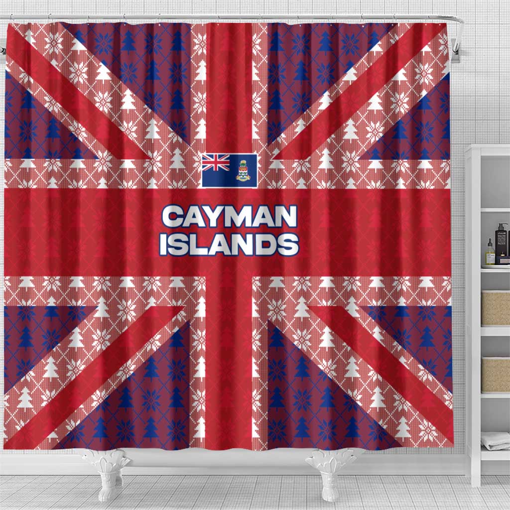 Cayman Islands Christmas Shower Curtain Xmas Pattern and Coat of Arms - Wonder Print Shop