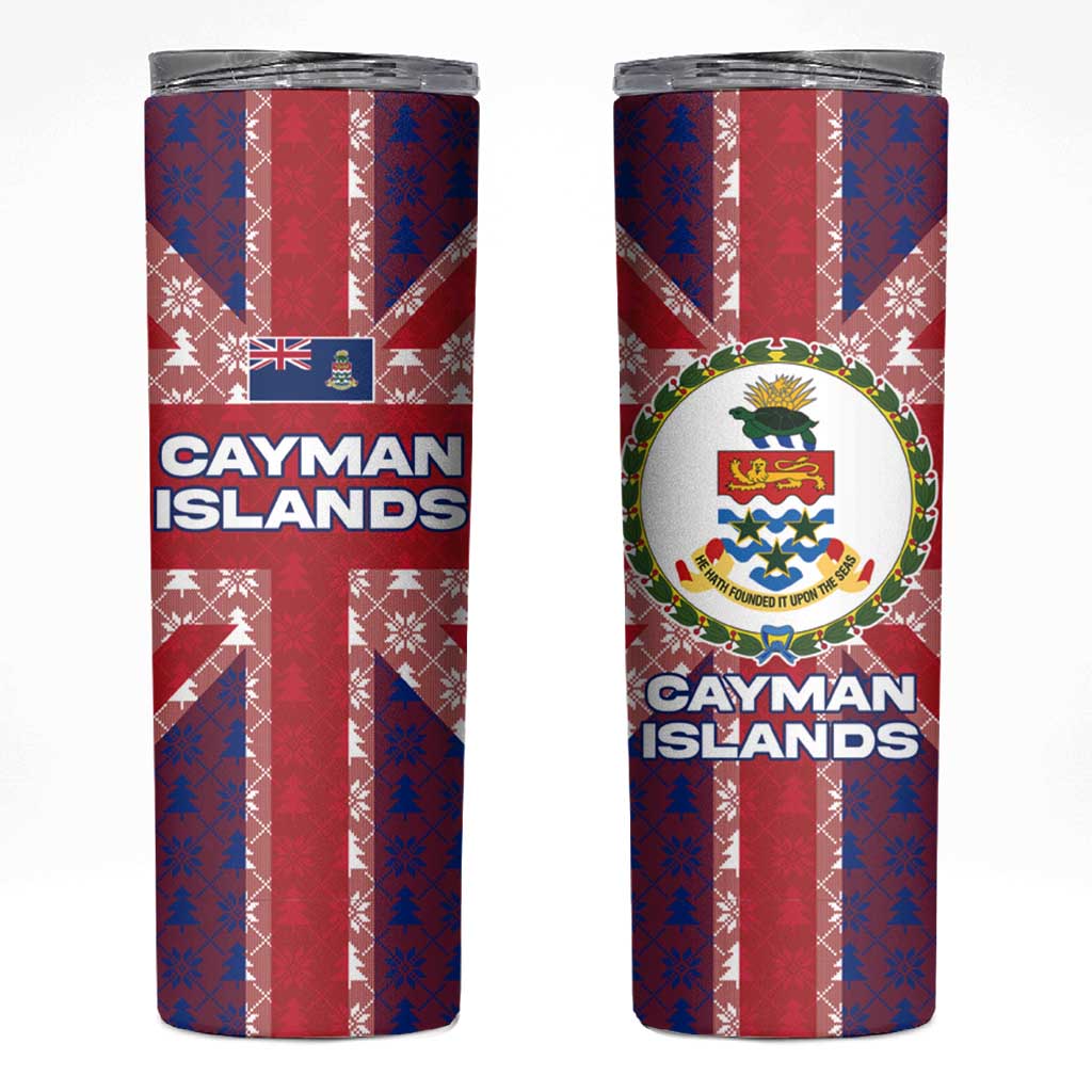 Cayman Islands Christmas Skinny Tumbler Xmas Pattern and Coat of Arms - Wonder Print Shop
