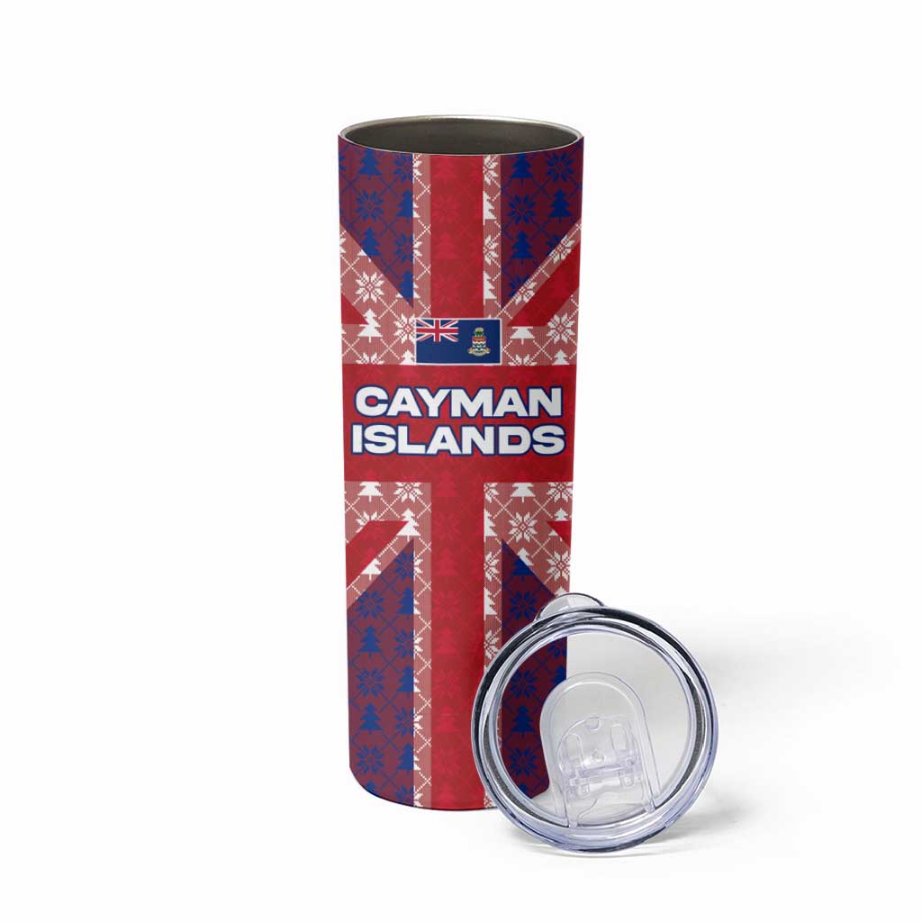 Cayman Islands Christmas Skinny Tumbler Xmas Pattern and Coat of Arms - Wonder Print Shop