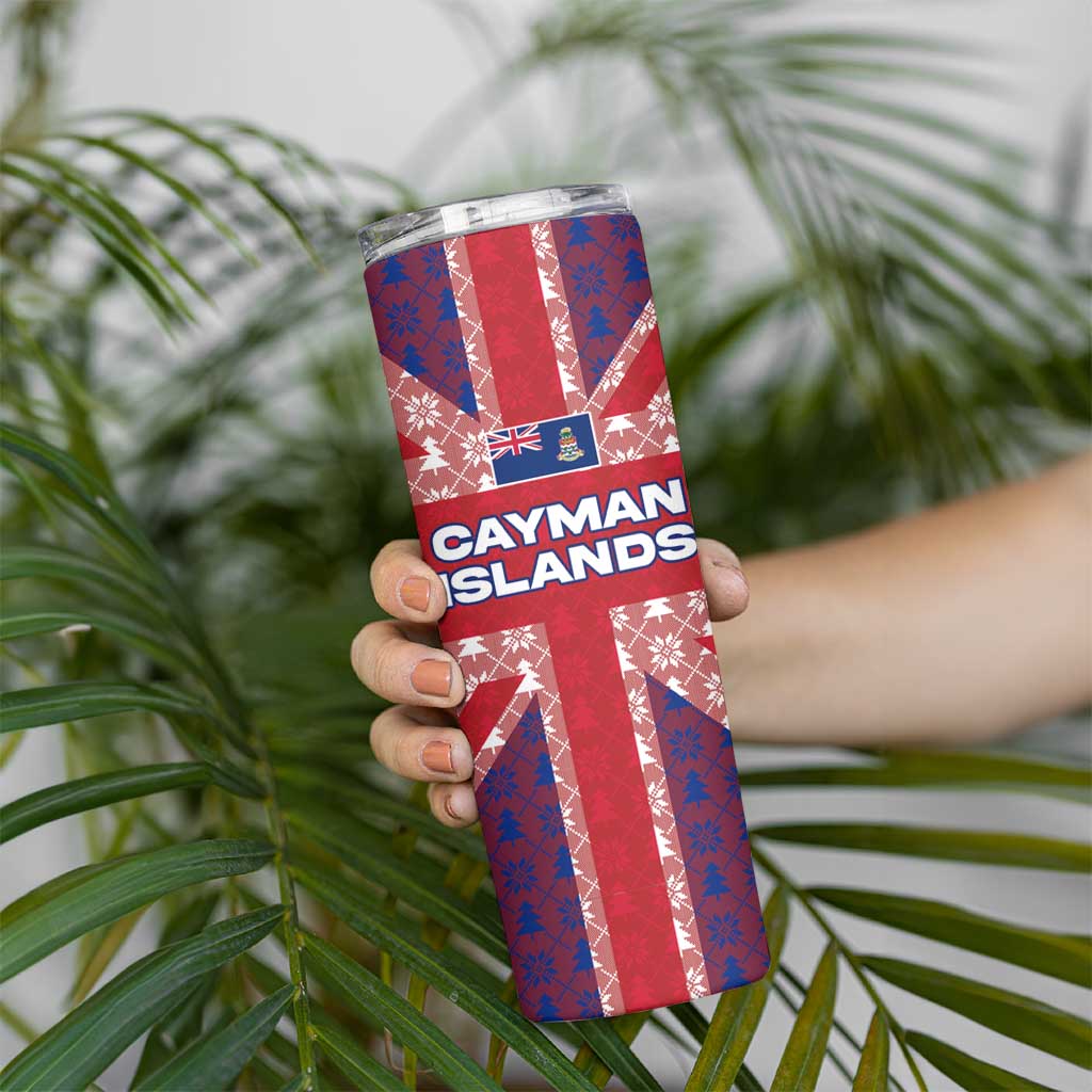 Cayman Islands Christmas Skinny Tumbler Xmas Pattern and Coat of Arms - Wonder Print Shop