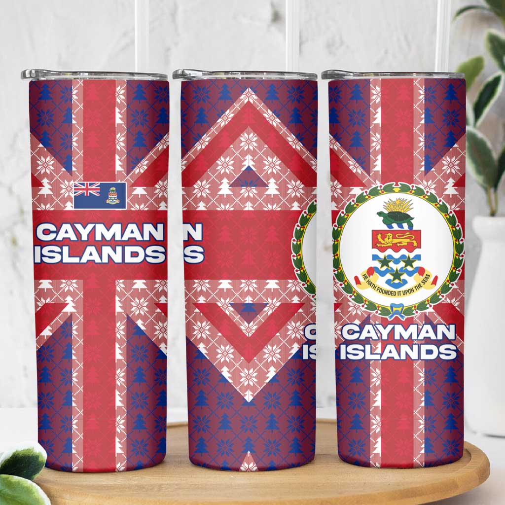 Cayman Islands Christmas Skinny Tumbler Xmas Pattern and Coat of Arms - Wonder Print Shop