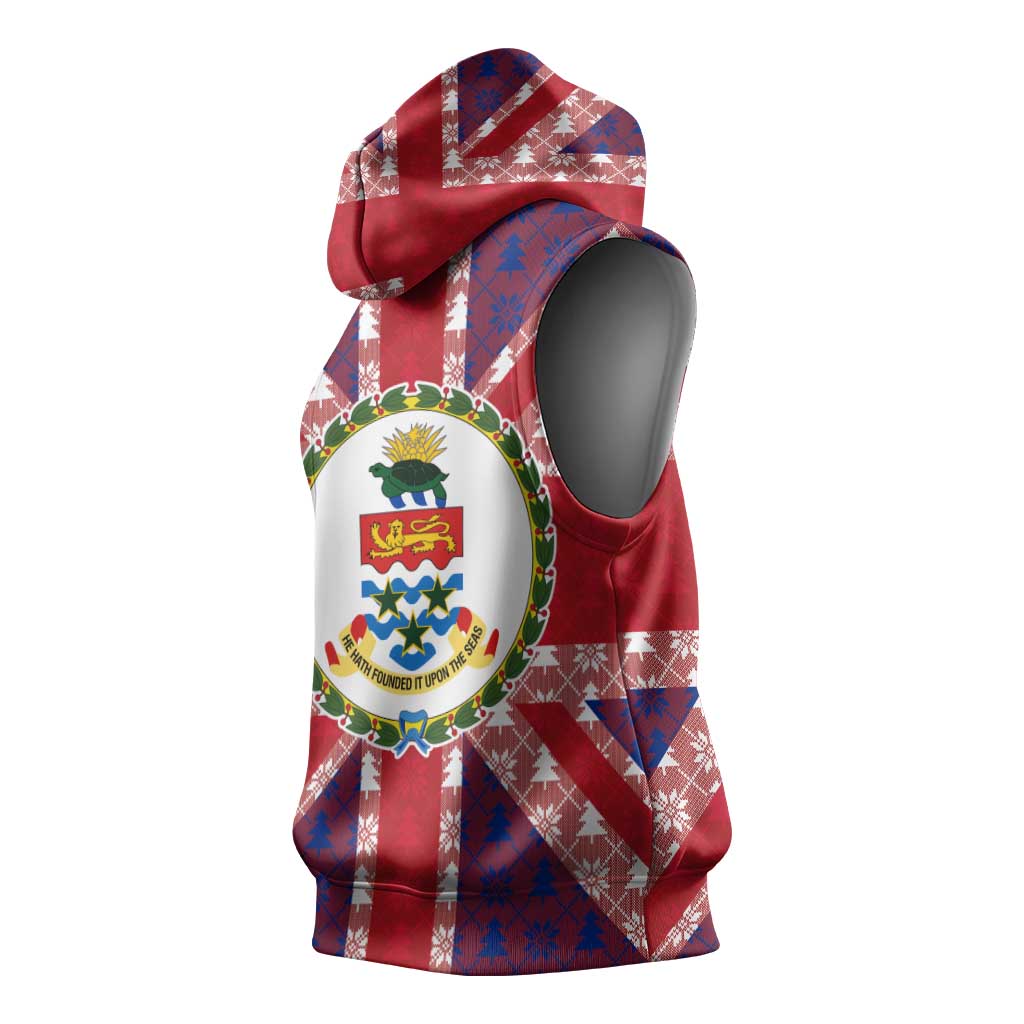 Cayman Islands Christmas Sleeveless Hoodie Xmas Pattern and Coat of Arms - Wonder Print Shop
