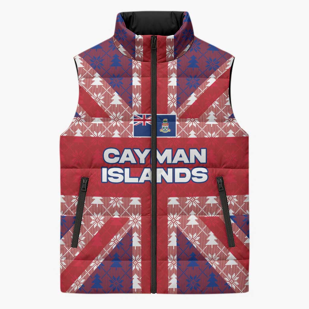 Cayman Islands Christmas Sleeveless Puffer Jacket Xmas Pattern and Coat of Arms - Wonder Print Shop