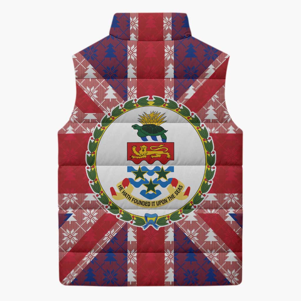 Cayman Islands Christmas Sleeveless Puffer Jacket Xmas Pattern and Coat of Arms - Wonder Print Shop