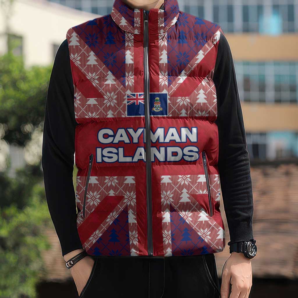 Cayman Islands Christmas Sleeveless Puffer Jacket Xmas Pattern and Coat of Arms - Wonder Print Shop