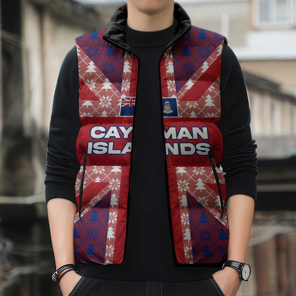 Cayman Islands Christmas Sleeveless Puffer Jacket Xmas Pattern and Coat of Arms - Wonder Print Shop