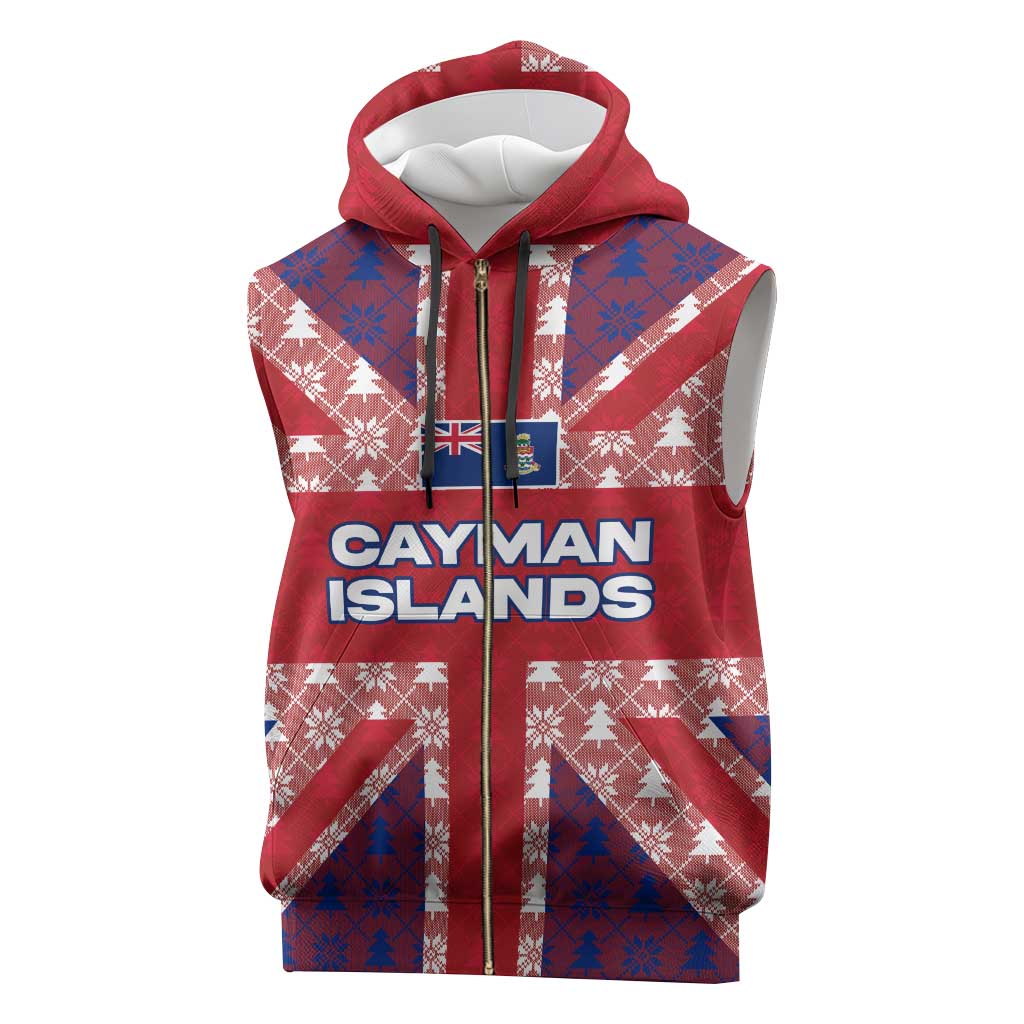 Cayman Islands Christmas Sleeveless Zip Hoodie Xmas Pattern and Coat of Arms - Wonder Print Shop