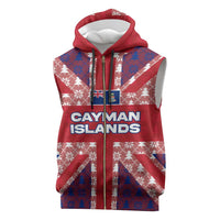 Cayman Islands Christmas Sleeveless Zip Hoodie Xmas Pattern and Coat of Arms - Wonder Print Shop