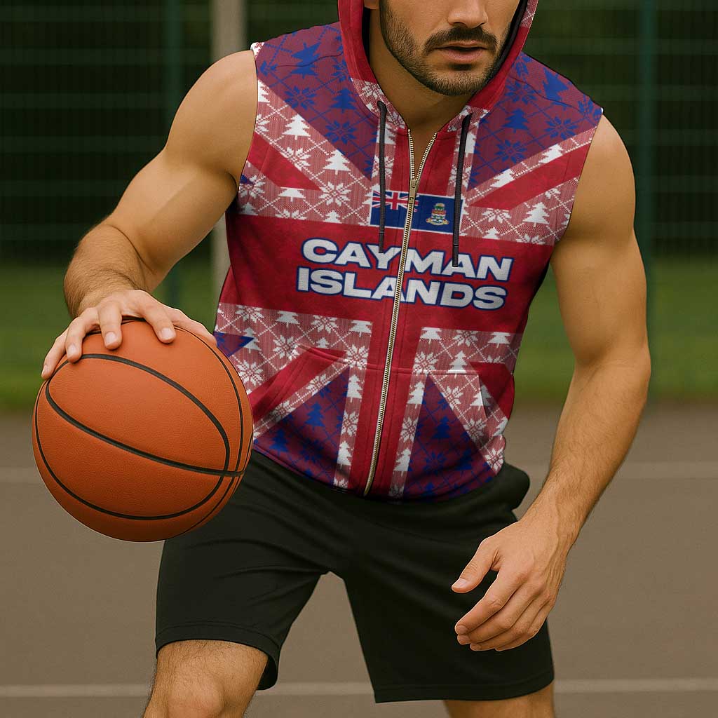 Cayman Islands Christmas Sleeveless Zip Hoodie Xmas Pattern and Coat of Arms - Wonder Print Shop