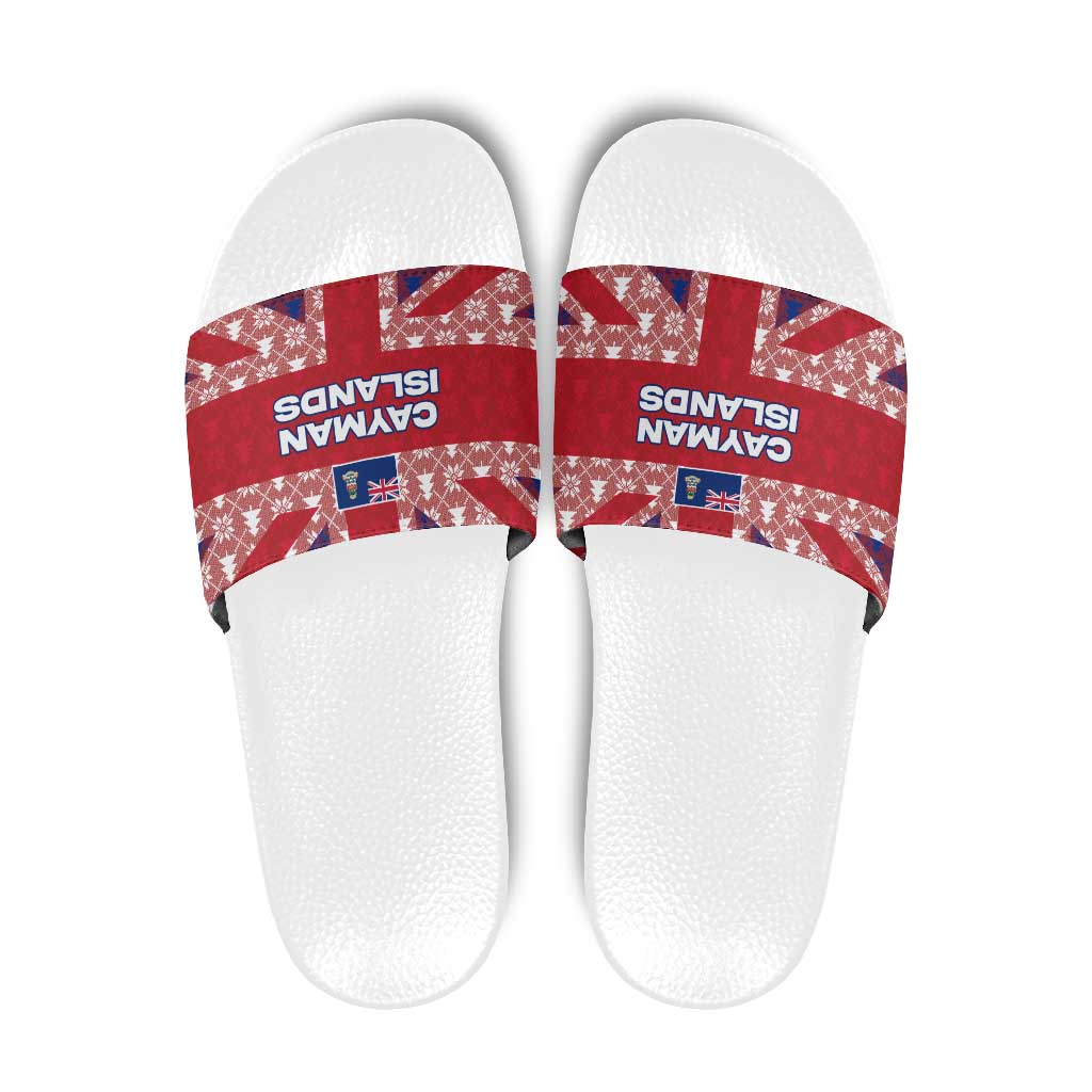 Cayman Islands Christmas Slide Sandals Xmas Pattern and Coat of Arms - Wonder Print Shop