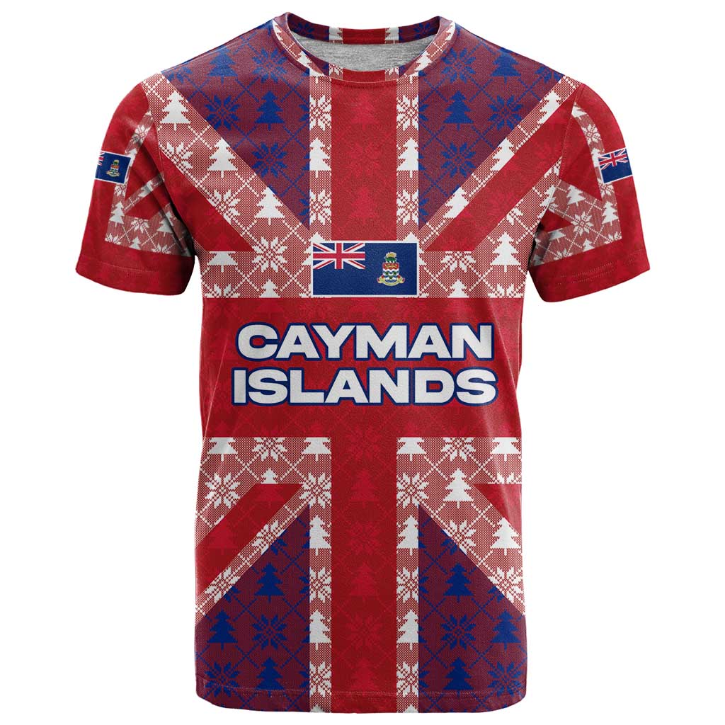 Cayman Islands Christmas T Shirt Xmas Pattern and Coat of Arms - Wonder Print Shop