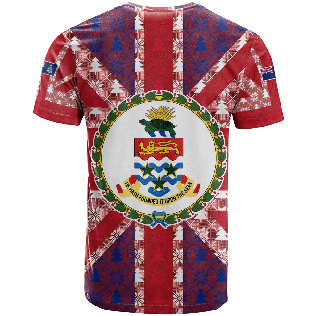 Cayman Islands Christmas T Shirt Xmas Pattern and Coat of Arms - Wonder Print Shop