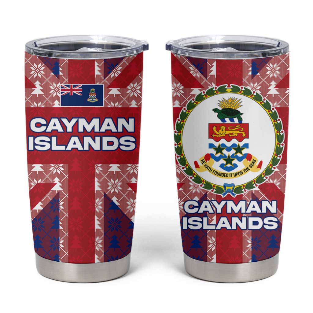 Cayman Islands Christmas Tumbler Cup Xmas Pattern and Coat of Arms - Wonder Print Shop