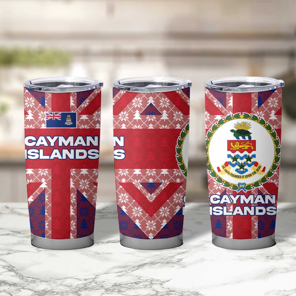 Cayman Islands Christmas Tumbler Cup Xmas Pattern and Coat of Arms - Wonder Print Shop