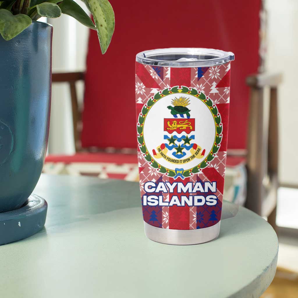 Cayman Islands Christmas Tumbler Cup Xmas Pattern and Coat of Arms - Wonder Print Shop