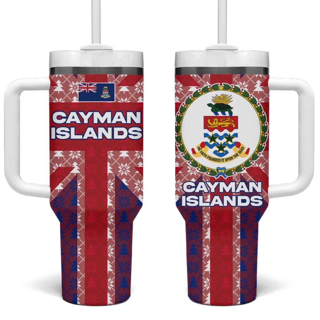 Cayman Islands Christmas Tumbler With Handle Xmas Pattern and Coat of Arms - Wonder Print Shop