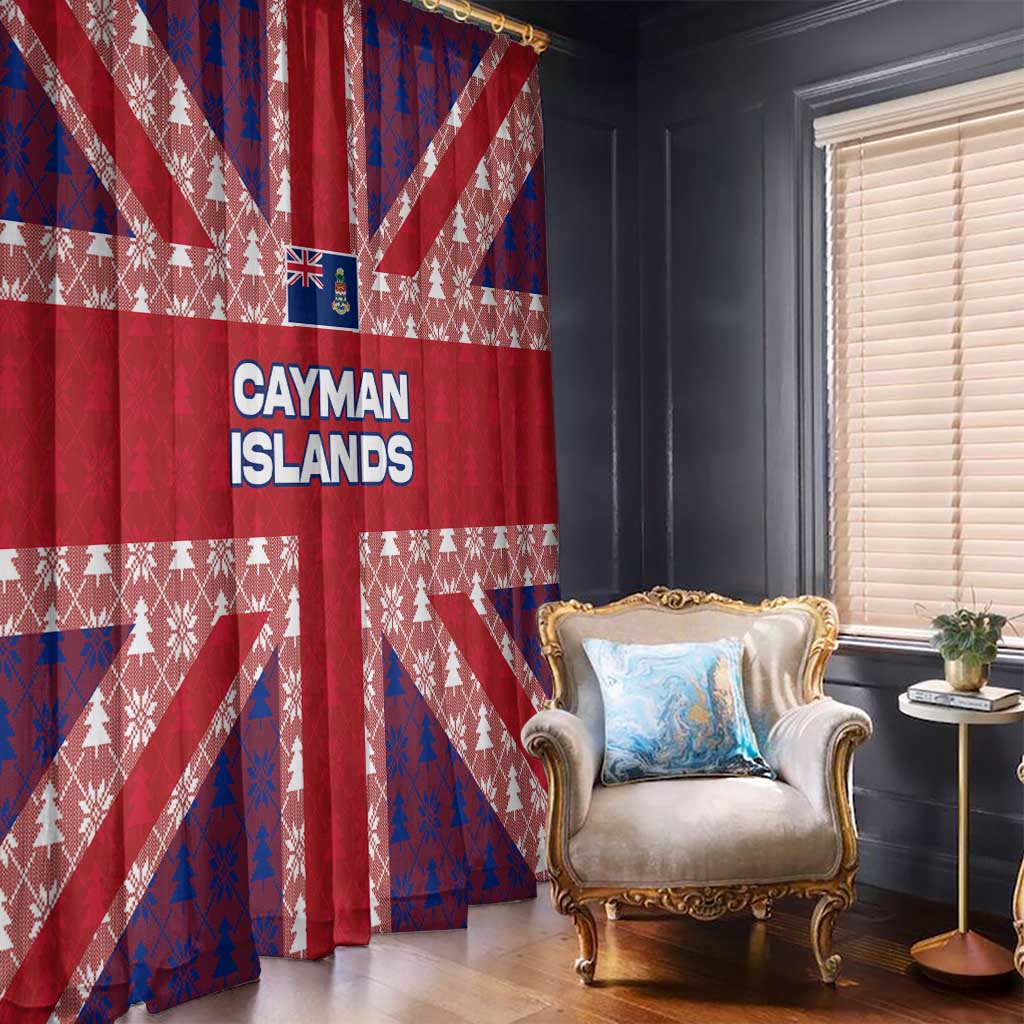Cayman Islands Christmas Window Curtain Xmas Pattern and Coat of Arms - Wonder Print Shop