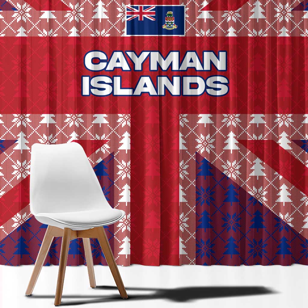 Cayman Islands Christmas Window Curtain Xmas Pattern and Coat of Arms - Wonder Print Shop