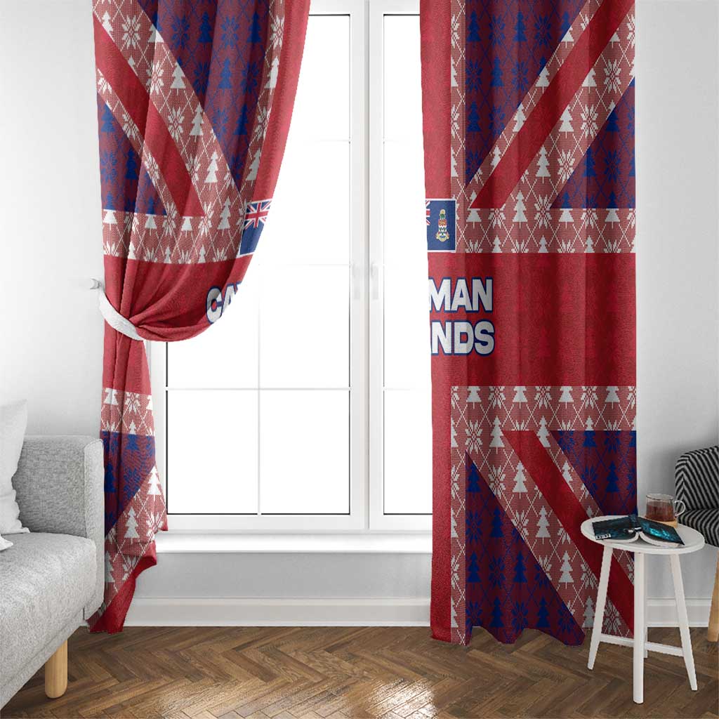 Cayman Islands Christmas Window Curtain Xmas Pattern and Coat of Arms - Wonder Print Shop
