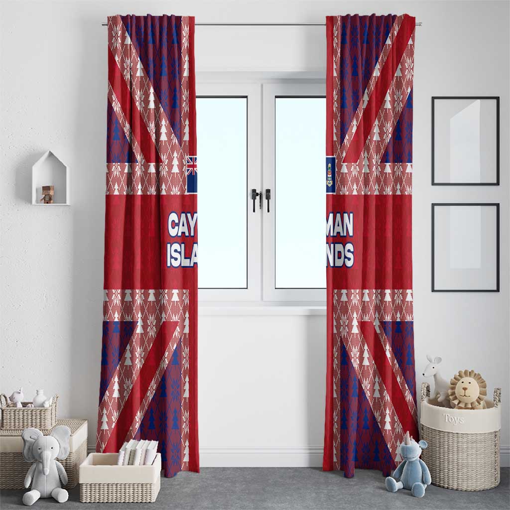 Cayman Islands Christmas Window Curtain Xmas Pattern and Coat of Arms - Wonder Print Shop