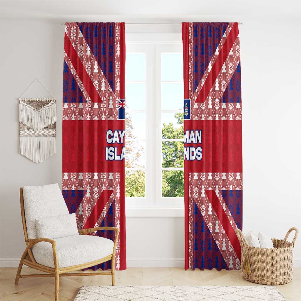 Cayman Islands Christmas Window Curtain Xmas Pattern and Coat of Arms - Wonder Print Shop