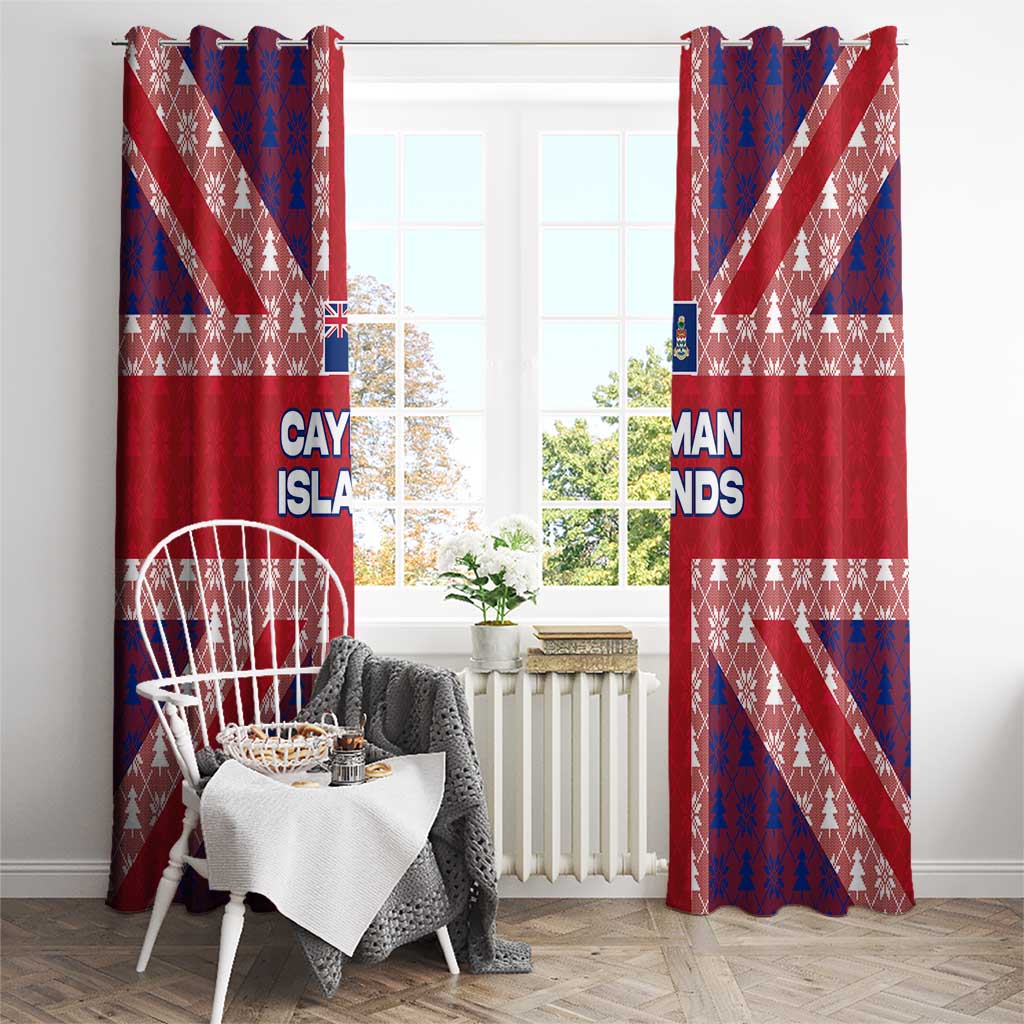 Cayman Islands Christmas Window Curtain Xmas Pattern and Coat of Arms - Wonder Print Shop