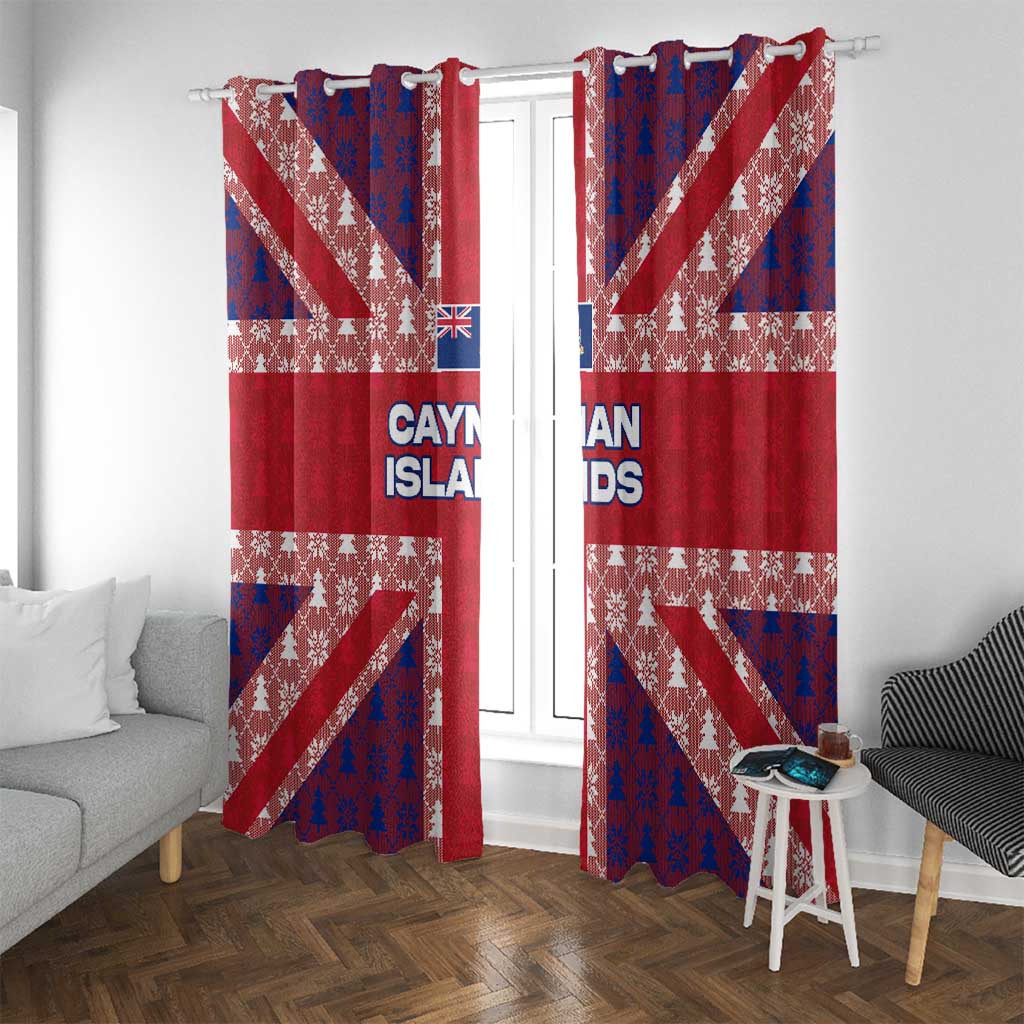 Cayman Islands Christmas Window Curtain Xmas Pattern and Coat of Arms - Wonder Print Shop