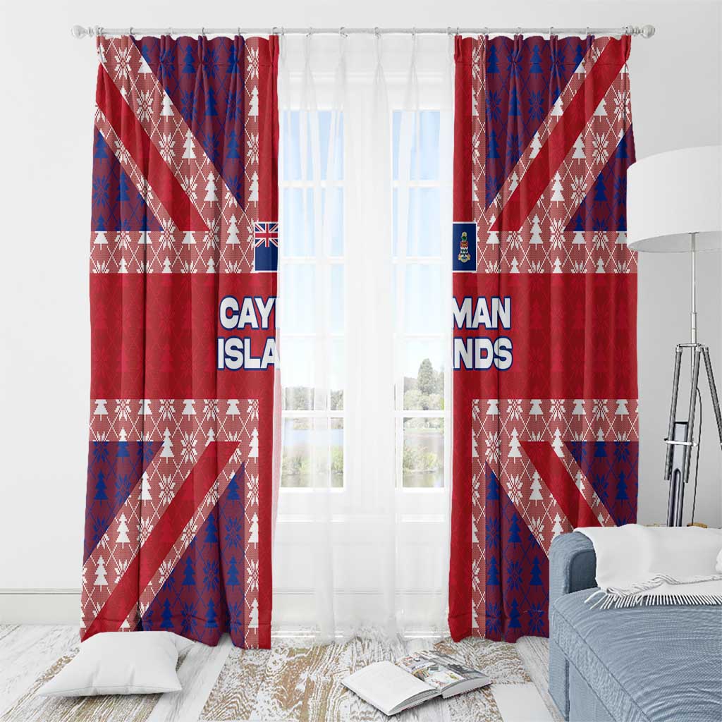 Cayman Islands Christmas Window Curtain Xmas Pattern and Coat of Arms - Wonder Print Shop