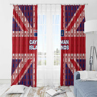 Cayman Islands Christmas Window Curtain Xmas Pattern and Coat of Arms - Wonder Print Shop