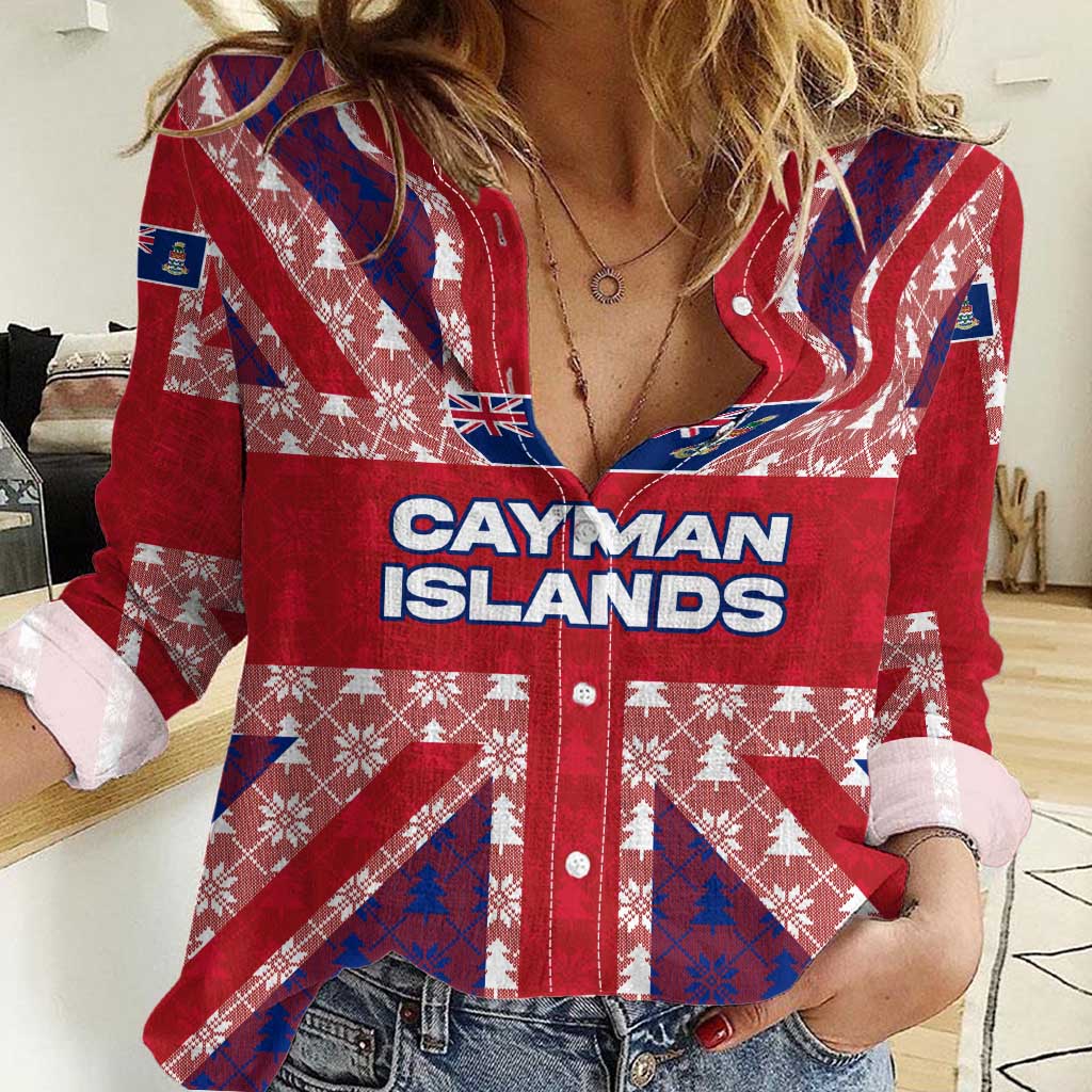 Cayman Islands Christmas Women Casual Shirt Xmas Pattern and Coat of Arms - Wonder Print Shop