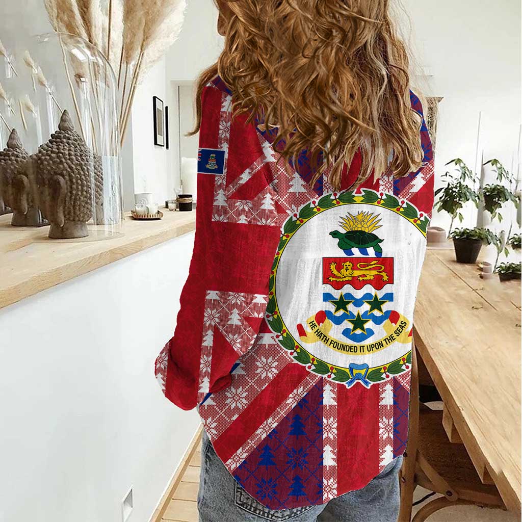 Cayman Islands Christmas Women Casual Shirt Xmas Pattern and Coat of Arms - Wonder Print Shop