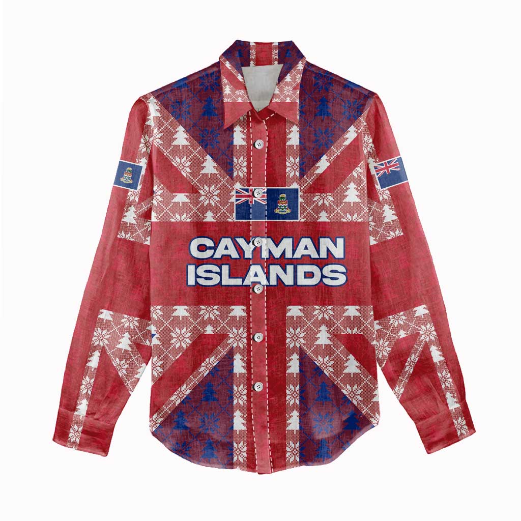 Cayman Islands Christmas Women Casual Shirt Xmas Pattern and Coat of Arms - Wonder Print Shop