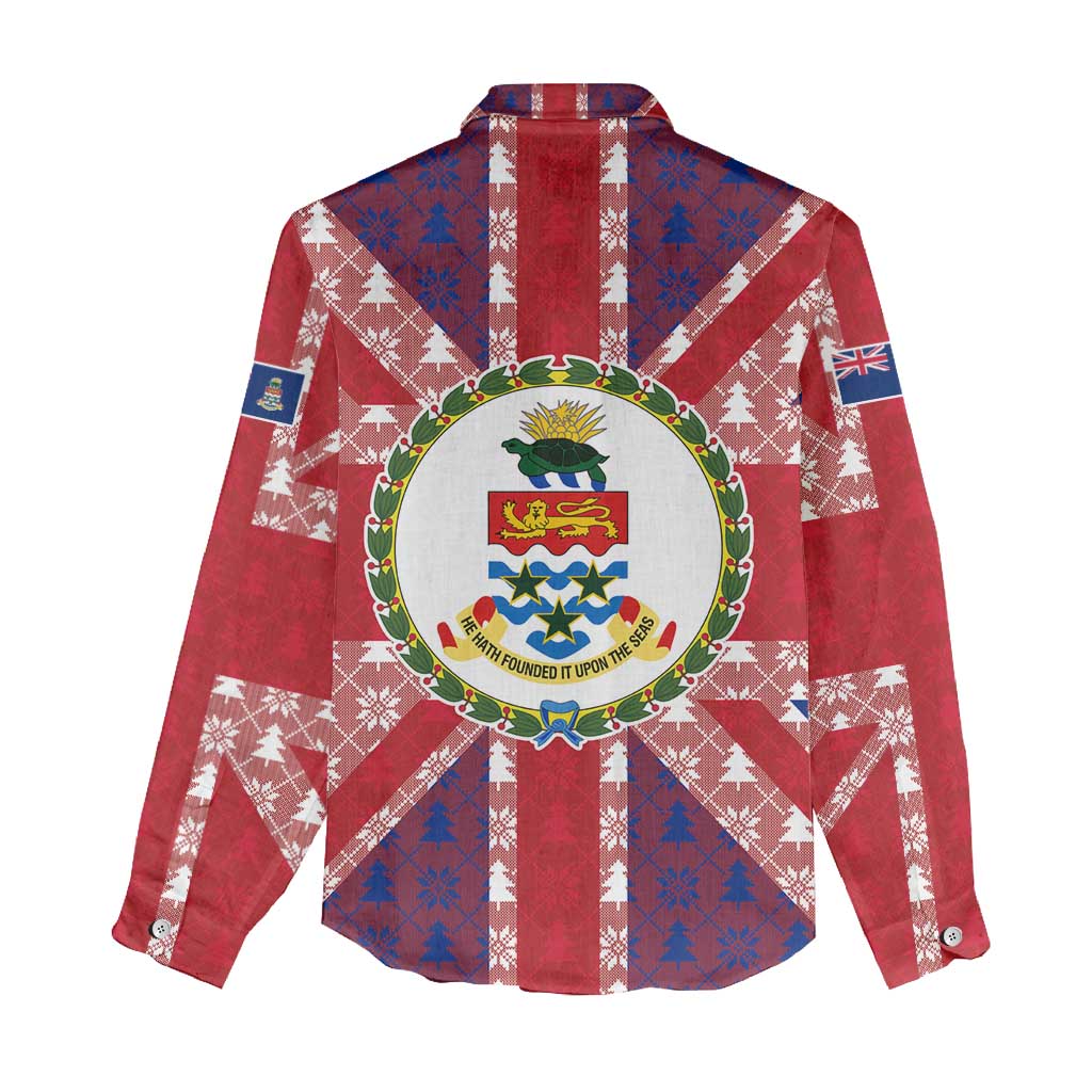Cayman Islands Christmas Women Casual Shirt Xmas Pattern and Coat of Arms - Wonder Print Shop