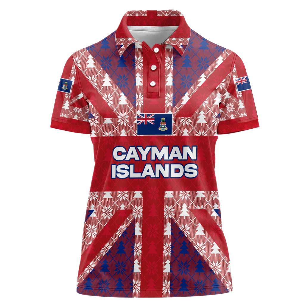 Cayman Islands Christmas Women Polo Shirt Xmas Pattern and Coat of Arms - Wonder Print Shop