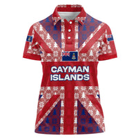 Cayman Islands Christmas Women Polo Shirt Xmas Pattern and Coat of Arms - Wonder Print Shop