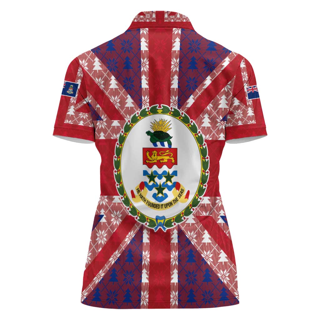 Cayman Islands Christmas Women Polo Shirt Xmas Pattern and Coat of Arms - Wonder Print Shop