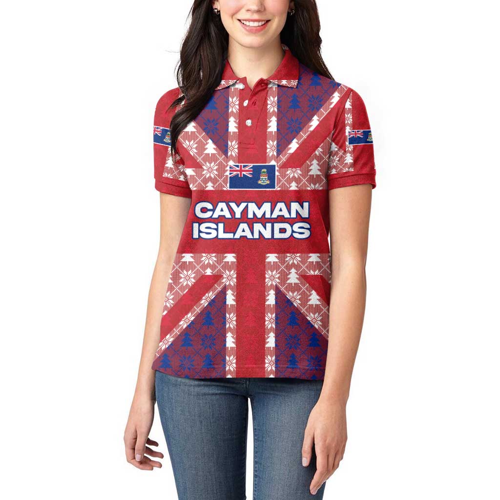 Cayman Islands Christmas Women Polo Shirt Xmas Pattern and Coat of Arms - Wonder Print Shop