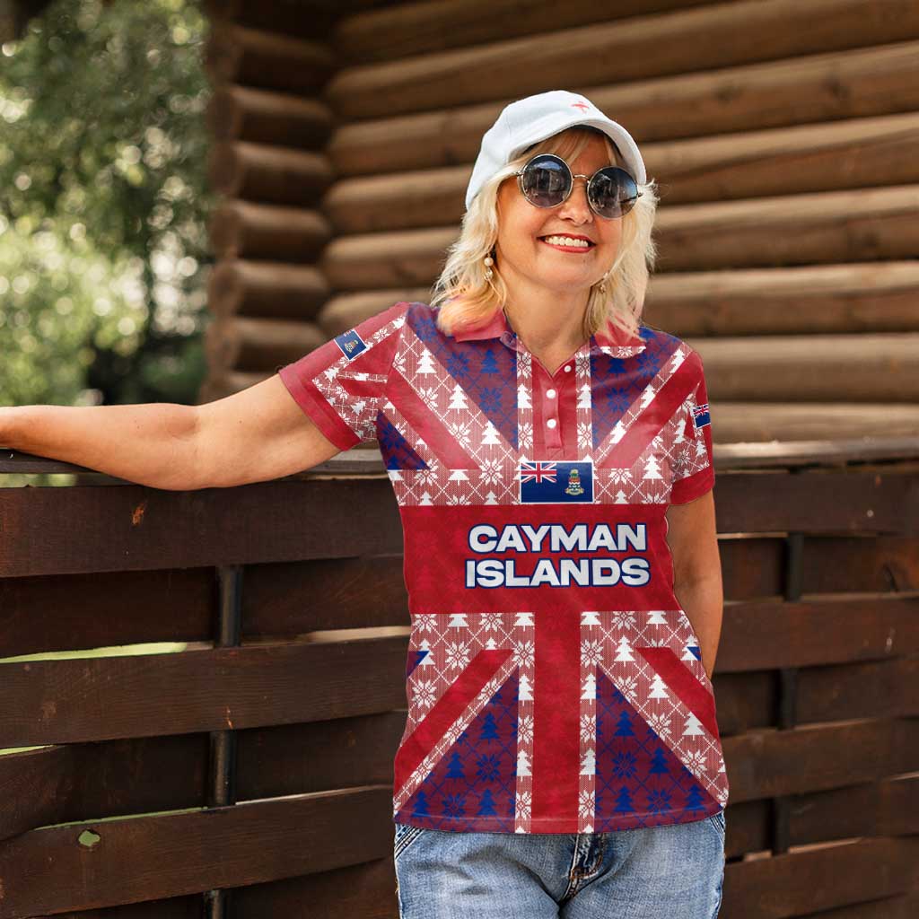 Cayman Islands Christmas Women Polo Shirt Xmas Pattern and Coat of Arms - Wonder Print Shop