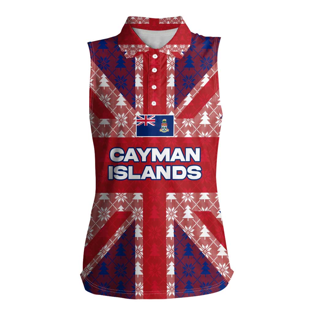 Cayman Islands Christmas Women Sleeveless Polo Shirt Xmas Pattern and Coat of Arms - Wonder Print Shop