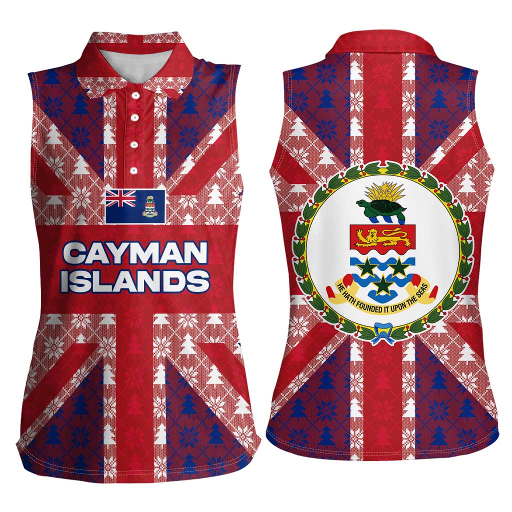 Cayman Islands Christmas Women Sleeveless Polo Shirt Xmas Pattern and Coat of Arms - Wonder Print Shop