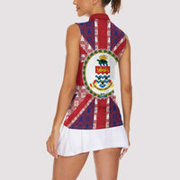 Cayman Islands Christmas Women Sleeveless Polo Shirt Xmas Pattern and Coat of Arms - Wonder Print Shop