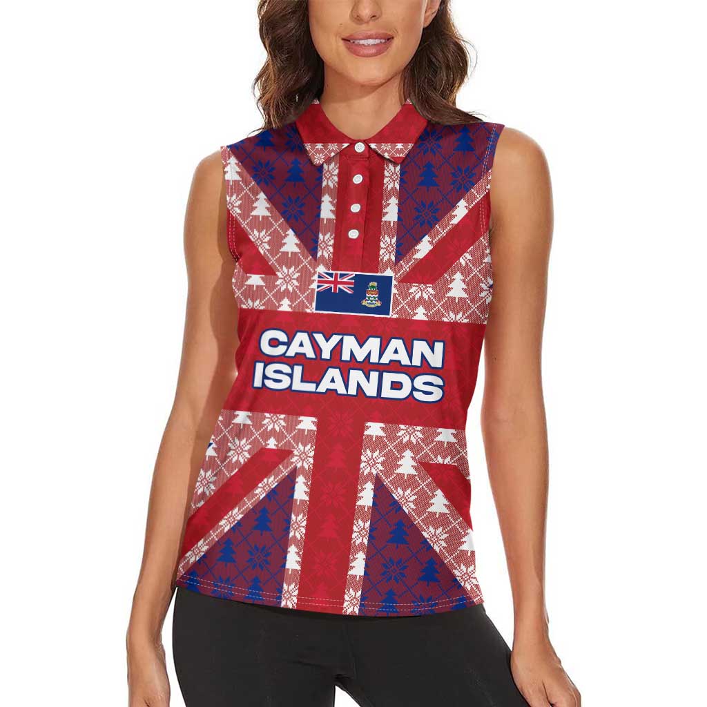 Cayman Islands Christmas Women Sleeveless Polo Shirt Xmas Pattern and Coat of Arms - Wonder Print Shop