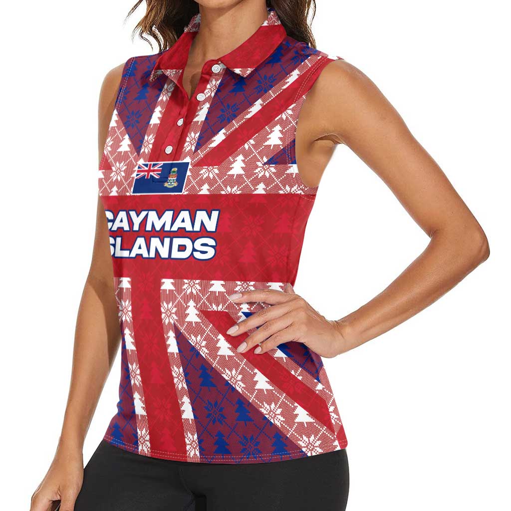 Cayman Islands Christmas Women Sleeveless Polo Shirt Xmas Pattern and Coat of Arms - Wonder Print Shop