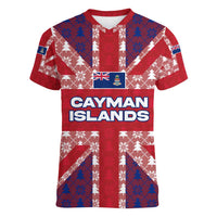 Cayman Islands Christmas Women V-Neck T-Shirt Xmas Pattern and Coat of Arms - Wonder Print Shop